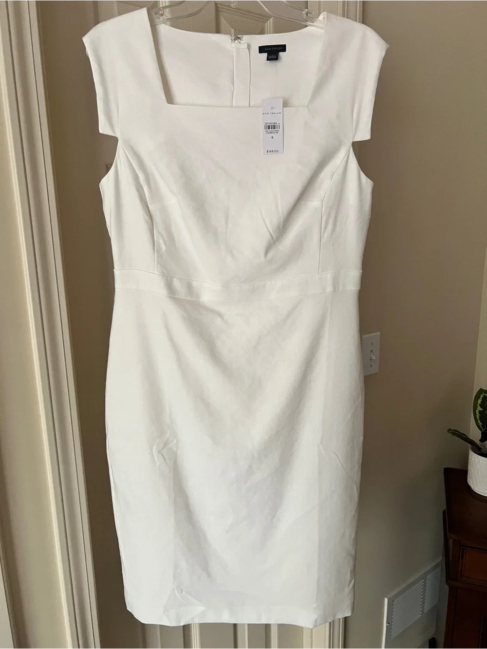 NWT Ann Taylor White Square-Neck Midi Sheath Dress